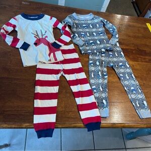 Hanna Andersson Navy Cream red Organic Cotton pajamas penguin reindeer size 4